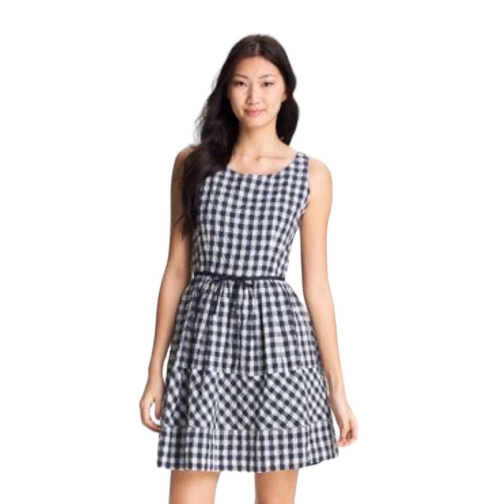 Taylor Navy Blue Gingham Check Fit and Flare Sleeveless Dress